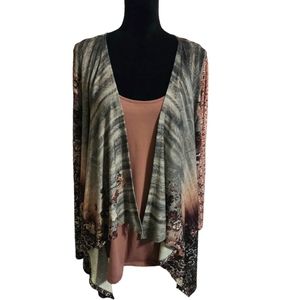 One World Printed Knit Cardigan & Solid Knit Tank Top Set